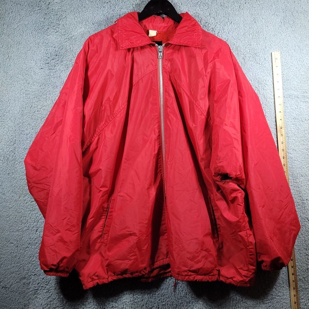 Champion Sherpa Lined Jacket Distressed VTG RED XL XXL‎ USAHOODED WINDBREAKER